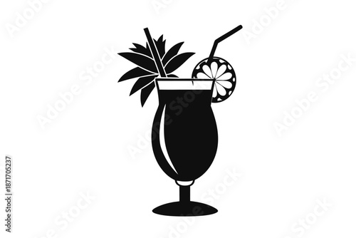 Pina colada glass black silhouette vector art illustration