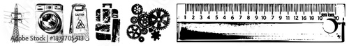 Industrial Utility Power, Washer, Caution Sign, Gears, Ruler