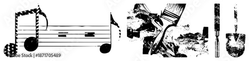 Musical Notes and Tools in Grunge Style Vector Illustration