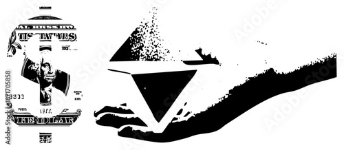 Hand Releasing Dollar Bill as Powder Explodes in Abstract Motion