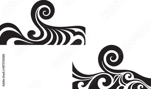 Traditional maori tribal wave patterns in black showing koru swirl elements for cultural decorations