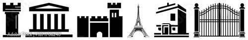Global Landmarks and Architectural Symbols in Black Silhouettes