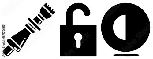 Security Symbols Paintbrush, Open Lock, and Eye Set