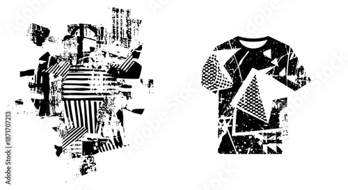Abstract Geometric T Shirt and Urban Silhouette Vector Art
