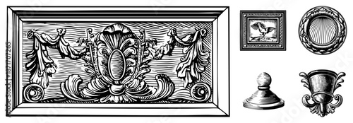 Ornate Baroque Wood Carvings and Decorative Architectural Elements