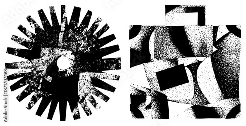 Abstract Geometric Shapes with Halftone Texture and Radiating Spokes