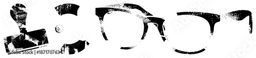 Abstract Fragmented Glasses and Stamp Silhouettes in Halftone Vector Style