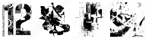 Abstract Geometric Number 12 with Fragmented Halftone