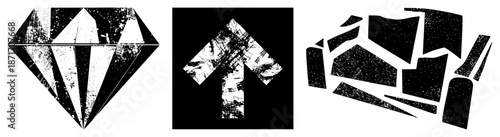 Grunge Textured Diamond, Arrow, and Shattered Glass Vector