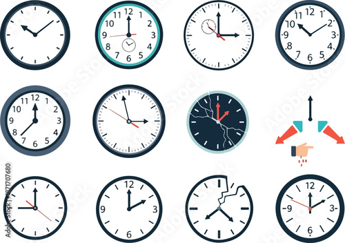 Clock Collection Time Management Vector Graphics for Business & Design