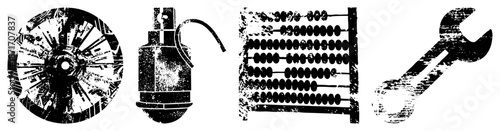 Vintage Mechanical Tools and Calculators in Grunge Vector Style