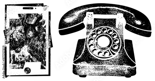 Vintage Rotary Phone and Modern Smartphone Side by Side