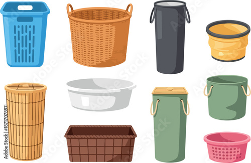 Collection of Baskets and Tubs for Storage and Organization