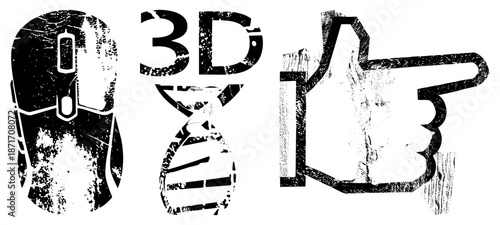 Grunge Styled 3D Text and Thumbs Up Set with Mouse Graphic