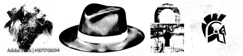 Vintage Fedora Hat with White Band and Halftone Texture