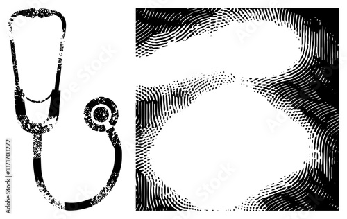 Stethoscope Medical Diagnostic Tool with Halftone Texture Overlay