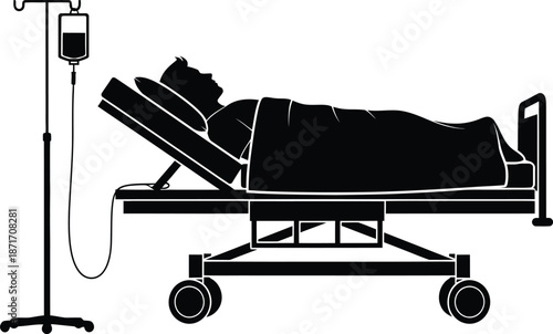 Hospital bed with iv drip and patient