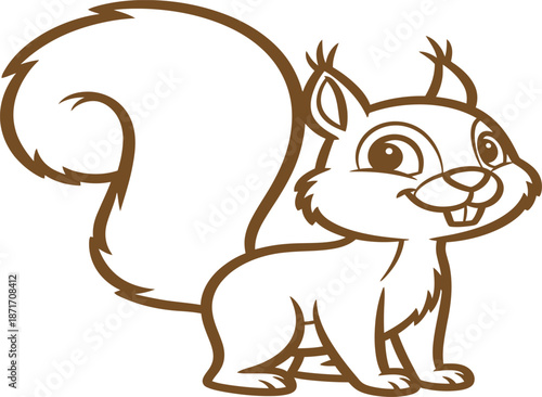 A cartoon squirrel with a bushy tail and cute expression