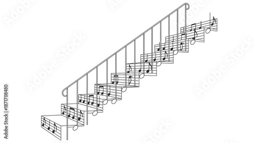 Musical Notes Arranged as Rising Stairs on Isolated White Background