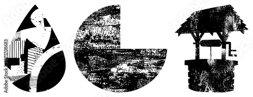 Abstract Geometric Logos with Halftone Texture and Bold Shapes