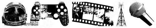 Astronaut Helmet, Game Controller, Film Strip, Radio Tower, Microphone Tech Symbols