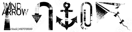 Nautical Symbols with Distressed Textures and Wind Arrow