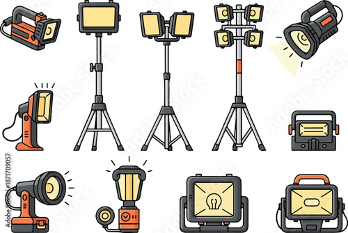 Construction Lighting Portable Work Lights Vector Set