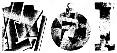 Abstract Geometric Shapes in Halftone Dot Design