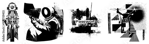 Abstract Geometric Figures in Halftone and Vector Art