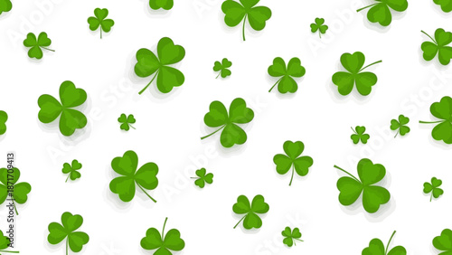 Seamless Pattern of Green Shamrocks on a White Background for St. Patrick's Day