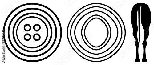 Minimalist Button, Plate, and Fork Silhouettes in Black