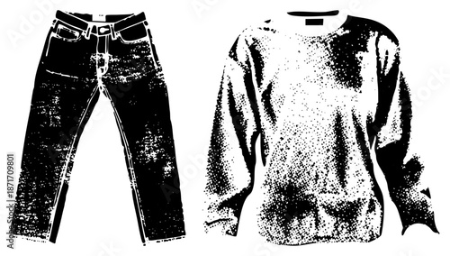 Vintage Distressed Denim Jeans and Graphic Sweatshirt Outfit Set