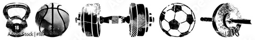 Set of Six Sports & Fitness Equipment in Halftone Style