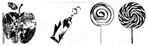 Vintage Style, Toothpaste Tube, and Swirled Lollipops in Grunge Vector Art