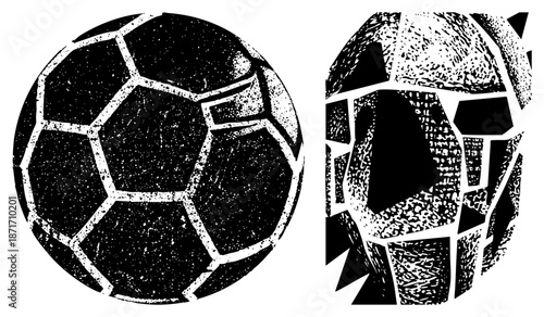Vintage Halftone Soccer Ball Vector Illustration with Textured Panels