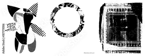 Abstract Geometric Shapes with Halftone and Textures