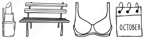 Four Items Lipstick, Bench, Bra, and October Calendar