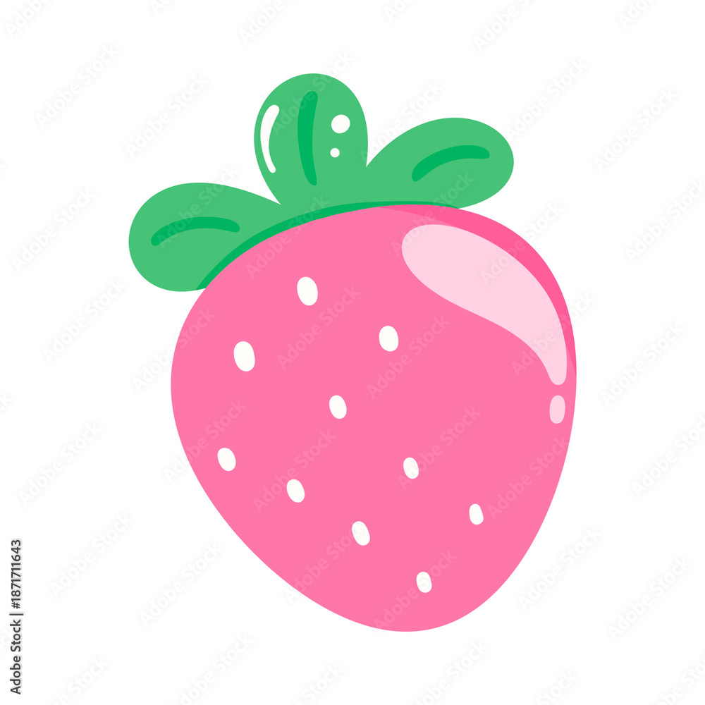 Fototapeta premium Pink strawberry illustration in flat cartoon style isolated on white background