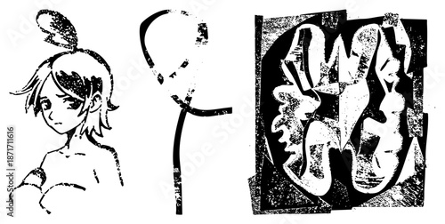 Abstract Stylized Human Figures in Graphic Art Composition