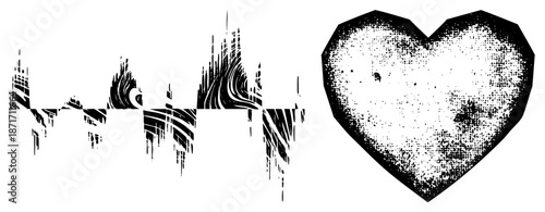 Abstract Waveform Graphic with Halftone Heart Cutout