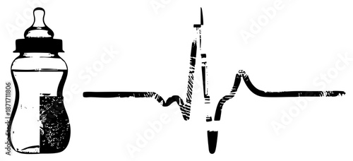 Baby Bottle with Heartbeat Symbolizing Infant Vitality