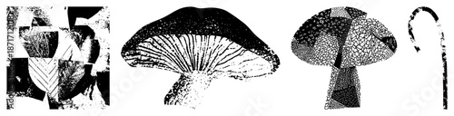 Abstract Mushroom Silhouettes with Textured Halftone