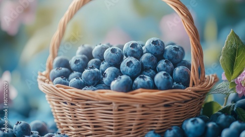 Wallpaper Mural Freshly Harvested Blueberries in a Rustic Basket Surrounded by Nature Torontodigital.ca