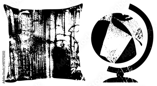 Vintage Textured Pillow and Globe Earth Map Decorative Set