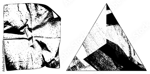 Abstract Geometric Shapes with Halftone Texture and Crumpled Paper Effect