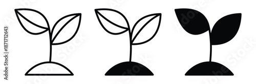 Plant icons in planters for design and growth concepts,Seedling icon vector silhouette.Leaf nature icon vector Simple plant icons design projects,plant growth stages in square pots
