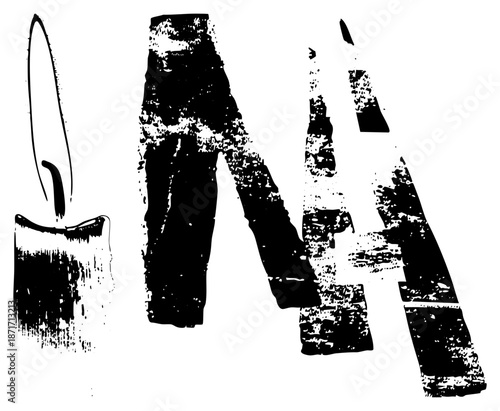 Grungy Black and White Candle with Letter "M" Stencil Design