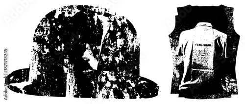 Vintage Bowler Hat and Suit Jacket Silhouettes in Grunge Texture