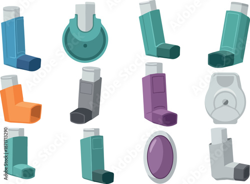 Collection of Colorful Inhalers Medical Vector Illustration