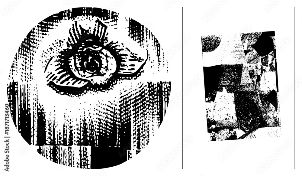 Obraz premium Abstract Halftone Eye and Geometric Fragment Composition